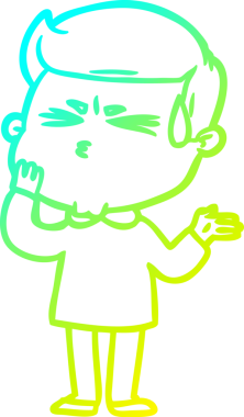 Bir insan tarafından çizilmiş terleyen bir çizgi film karakteri çizimi.