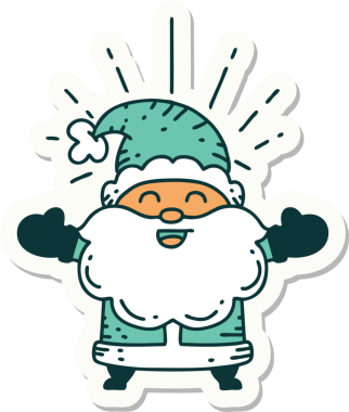 Bir dövme stili çıkartması. Mutlu Noel Baba karakteri. Bir insan tarafından çizilmiş.