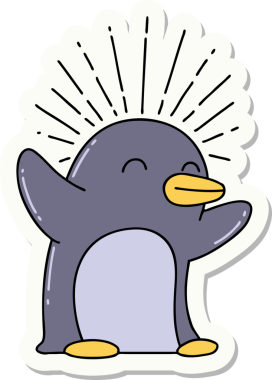 Bir insan tarafından çizilmiş mutlu penguen dövmesi çıkartması.