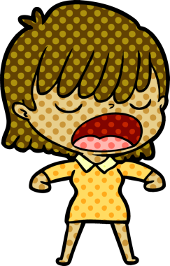 Çizgi filmdeki kadın bir insan tarafından yüksek sesle çizilmiş.