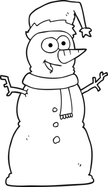 Bir insan tarafından çizilmiş siyah beyaz kardan adam çizimi.