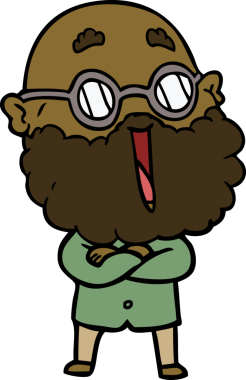 Bir insan tarafından çizilmiş sakallı neşeli bir adam.