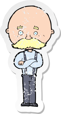 Bir insan tarafından çizilmiş karikatür dedenin gerilmiş çıkartması.