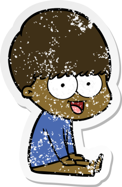 Bir insan tarafından çizilmiş mutlu çizgi film çocuğunun sıkıntılı çıkartması.