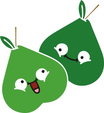 Bir insan tarafından çizilmiş armutun düz renkli retro karikatürü