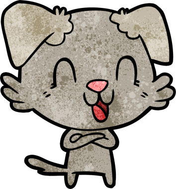 Bir insan tarafından çizilmiş gülen çizgi film köpeği.