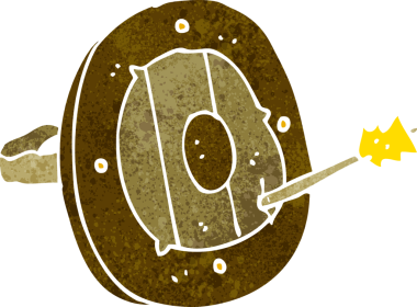 Bir insan tarafından çizilmiş oklu çizgi film kalkanı.