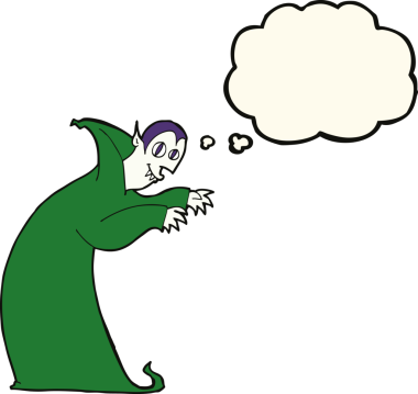 Düşünce baloncuğu insan tarafından çizilmiş ürkünç vampir çizgi filmi.