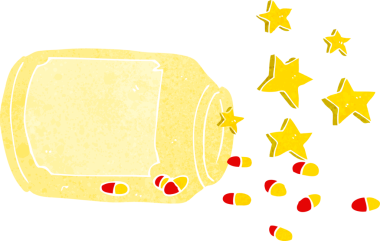 Bir insan tarafından çizilmiş sihirli haplar.