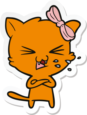 Bir insan tarafından çizilmiş çizgi film kedisinin çıkartması.