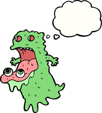 Düşünce baloncuğu bir insan tarafından çizilmiş iğrenç bir hayalet.