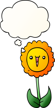 Düşünce baloncuğu olan karikatür çiçeği bir insan tarafından çizilmiş.