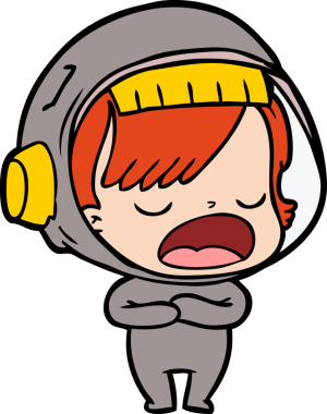 Karikatür astronot kadın bir insan tarafından çizilmiş.