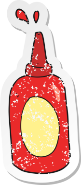 Bir insan tarafından çizilmiş ketçap şişesinin gerilemiş etiketi.