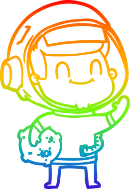 Gökkuşağı gradyan çizgisi çizimi mutlu bir astronot insan tarafından çizilmiş.