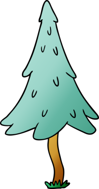 Bir insan tarafından çizilmiş ağaçlık çam ağaçlarının el çizimi çizgi filmi.