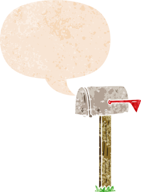 grunge ile konuşma balonu ile çizgi film posta kutusu bir insan tarafından çizilmiş sıkıntılı retro desen tarzı