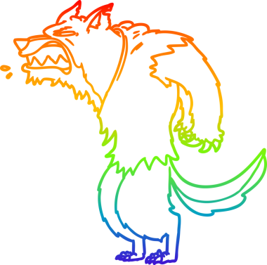 Bir insan tarafından çizilmiş kızgın bir kurt adam çizgi filmi.