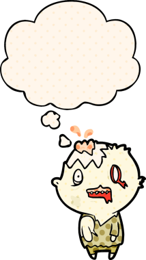 Bir insan tarafından çizilmiş çizgi roman tarzında düşünce balonu olan bir zombi çizgi filmi.