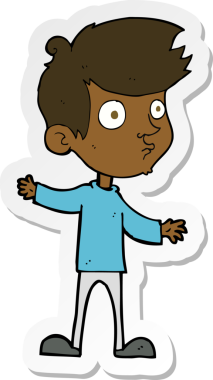 Bir insan tarafından çizilmiş meraklı bir çocuğun çıkartması.