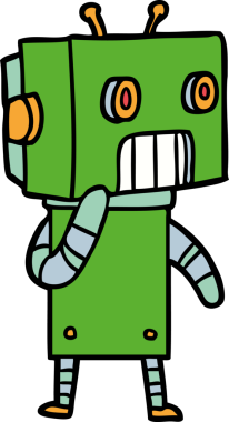 Bir insan tarafından çizilmiş çizgi film robotu