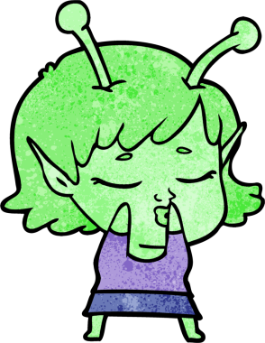 Bir insan tarafından çizilmiş sevimli uzaylı kız çizgi filmi.