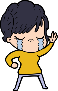 Bir insan tarafından çizilmiş ağlayan çizgi film kadını.