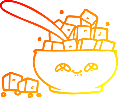 Bir insanın çizdiği karikatür şeker kasesinin sıcak çizgi çizgisi.