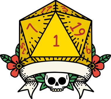 Retro Dövme Biçimi Doğal Bir d20 zar bir insan tarafından çizildi