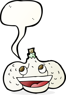 Bir insan tarafından çizilmiş konuşma baloncuklu sarımsak.