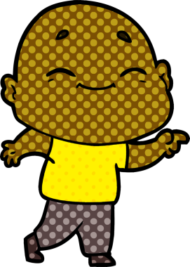 Bir insan tarafından çizilmiş mutlu kel adam çizgi filmi.