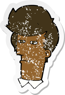 Bir insan tarafından çizilmiş gözlerini kıstıran bir çizgi film karakterinin gerilemiş çıkartması.