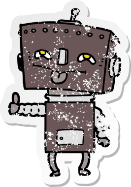 Bir insan tarafından çizilmiş karikatür robotunun sıkıntılı çıkartması.