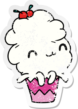 Kederli çıkartma çizimi: kawaii ahtapot keki. Bir insan tarafından çizilmiş.