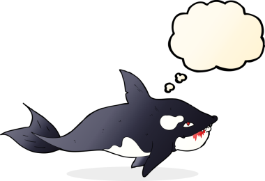 Bir insan tarafından çizilmiş düşünce balonlu katil balina.