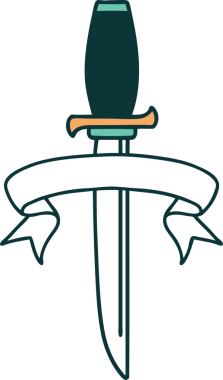 Geleneksel dövme, bir insan tarafından çizilmiş hançer sancağıyla.