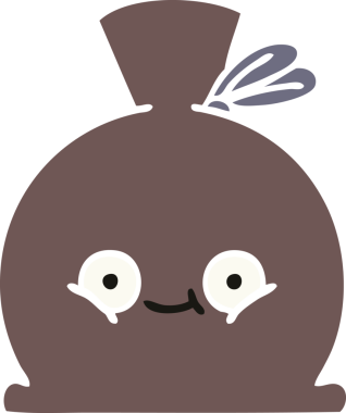 Bir insan tarafından çizilmiş bir çuvalın düz renkli retro karikatürü