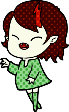 Bir insan tarafından çizilmiş gülen vampir kız çizgi filmi.