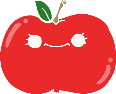 Bir insan tarafından çizilmiş şirin düz renkli çizgi film elması.