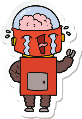 Bir insan tarafından çizilmiş ağlayan bir robot çıkartması.