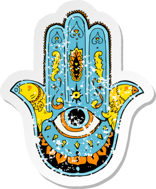 Bir insan tarafından çizilmiş çizgi film hamzasının gerilimli retro yapıştırması.