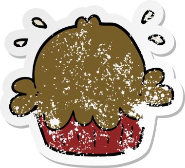 Bir insan tarafından çizilmiş şirin bir karikatür pastasının sıkıntılı çıkartması.