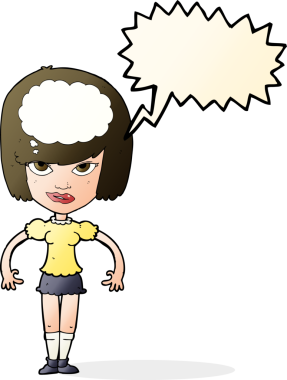 Bir insan tarafından çizilmiş konuşma baloncuğu fikri olan bir karikatür kadın.