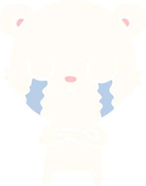 Ağlayan kutup ayısı bir insan tarafından çizilmiş düz renkli çizgi film.