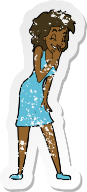 Bir insan tarafından çizilmiş bir karikatür kadının kederli retro çıkartması.