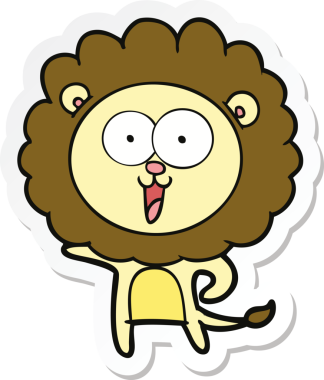 Bir insan tarafından çizilmiş mutlu bir aslanın çıkartması.