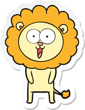 Bir insan tarafından çizilmiş mutlu bir aslanın çıkartması.