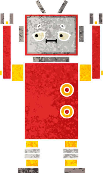 Bir insan tarafından çizilmiş bir robotun retro çizim tarzı karikatürü