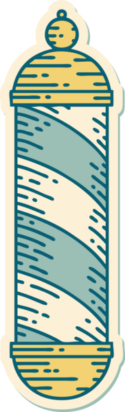 Bir insan tarafından çizilmiş geleneksel bir berber direği stili dövme çıkartması.