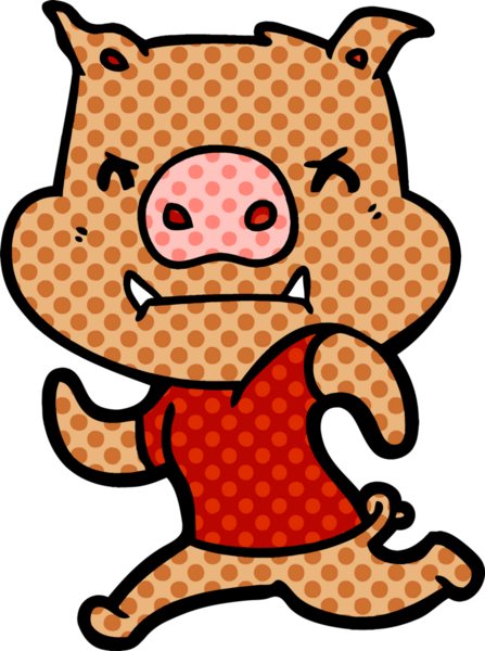 Bir insan tarafından çizilen kızgın çizgi film domuzu.